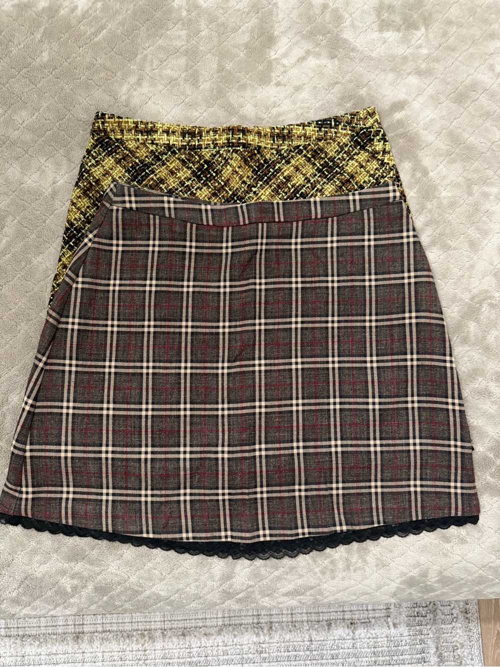 Lot of 2  Plaid Mini Skirt with Black lace Trim